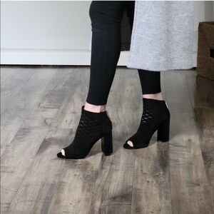 1. State black open toed heeled booties